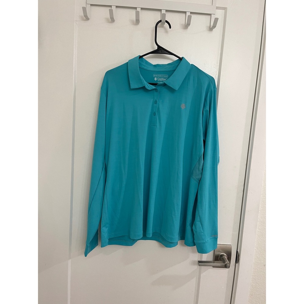 Coolibar SPF Blue Polo Longe Sleeved Shirt Sporty Golf Tennis Hiking Summer